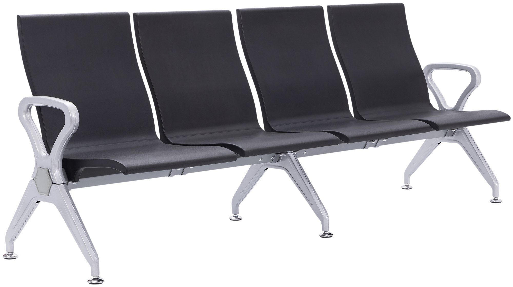 WARTEBANK Kunststoff Schwarz - Schwarz/Grau, Kunststoff/Metall (228/89/59cm) - CLP