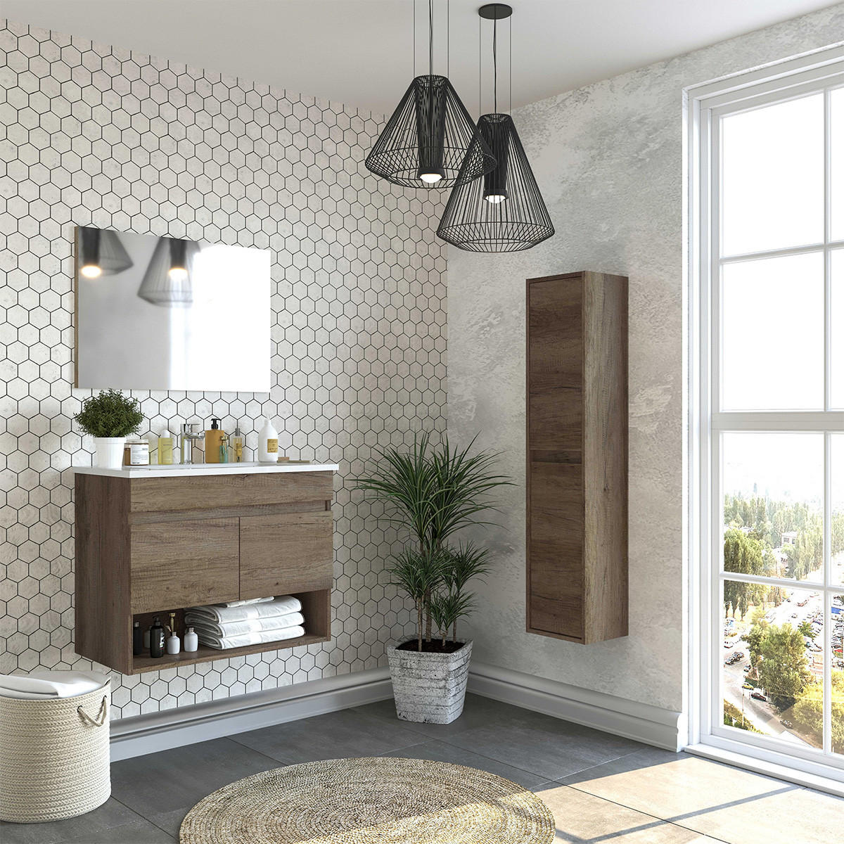 HÄNGESÄULE mit 2 Türen H140 cm - Sonoma Eiche, Holzwerkstoff (26/140/30cm) - Calicosy