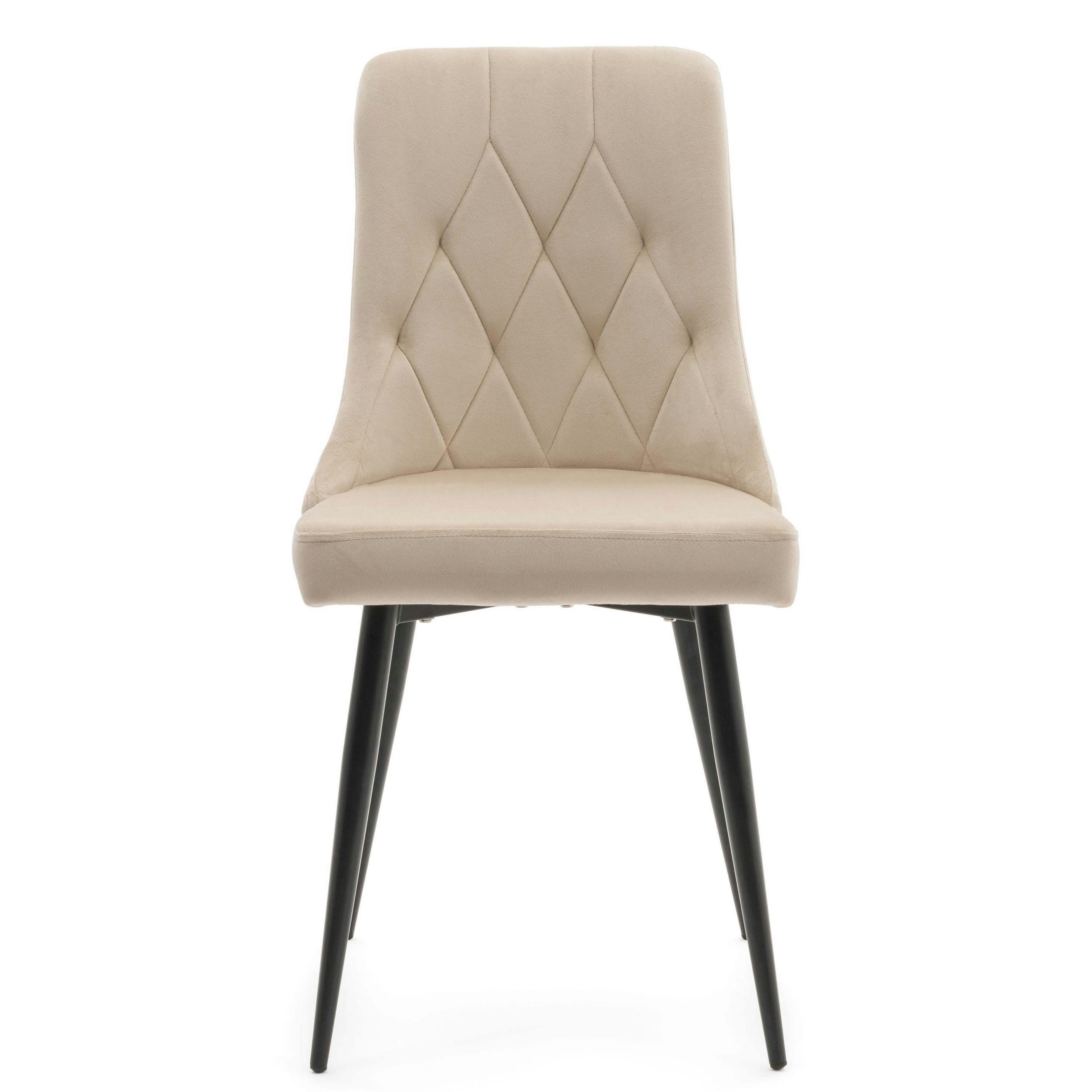 STUHL CAREN gepolstert mit Steppung - beige- Samt Velours - Ecru/Beige, Metall (50/94/65cm) - NEW HOME