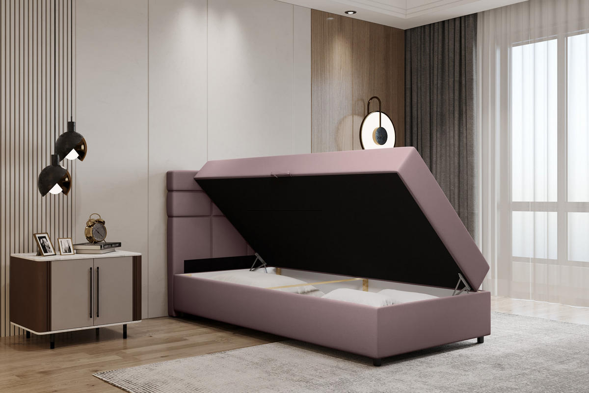 BOXBETT Reve 100 x 200 cm mit Bettkasten und Lattenrost ohne matratze - rosa - Rosa, Holz (100/206cm) - Panda Möbel