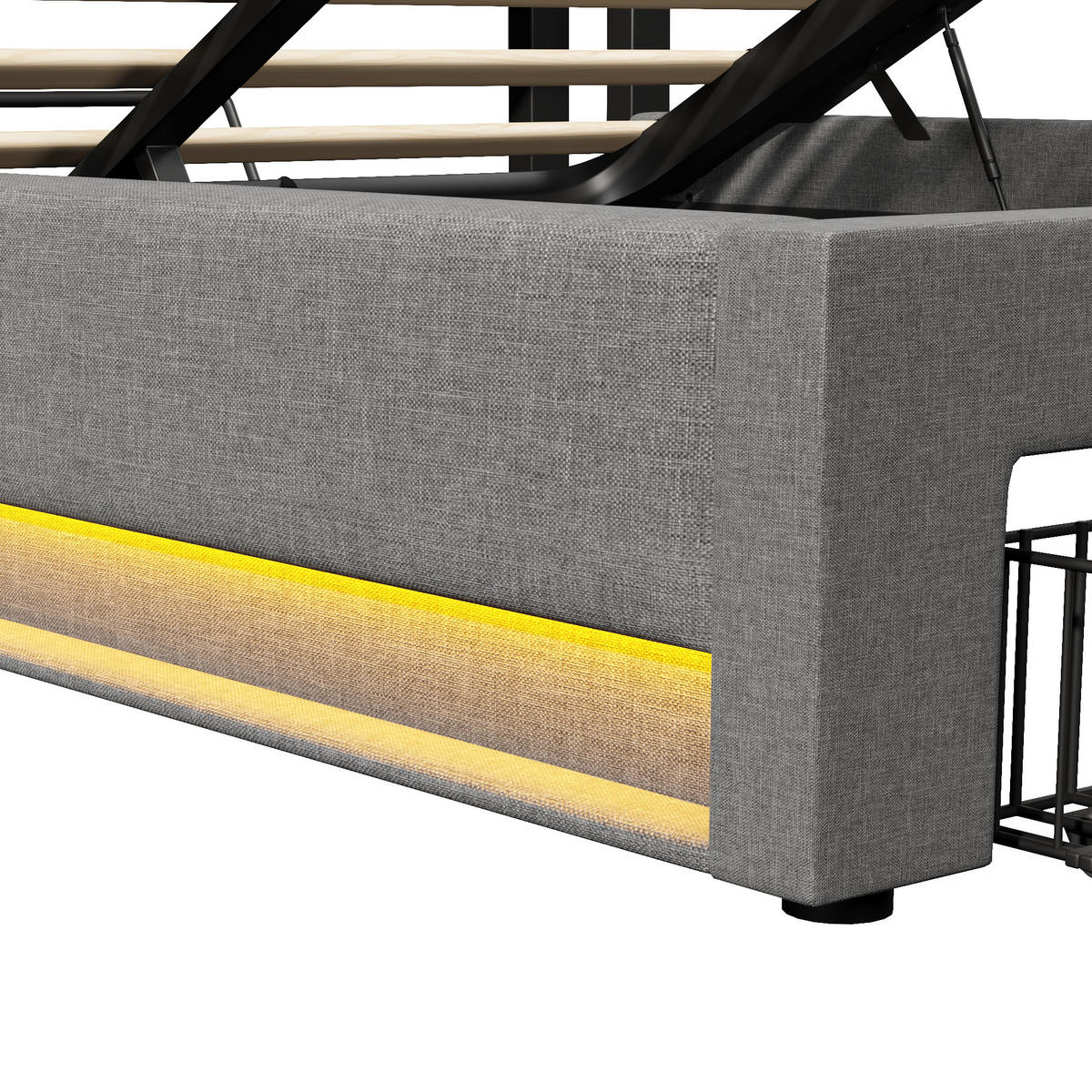 ČALOUNĚNÁ POSTEL 140x200cm Úložná LED USB-C Len Šedá - šedá, přírodní materiály (140/200cm) - FLIEKS