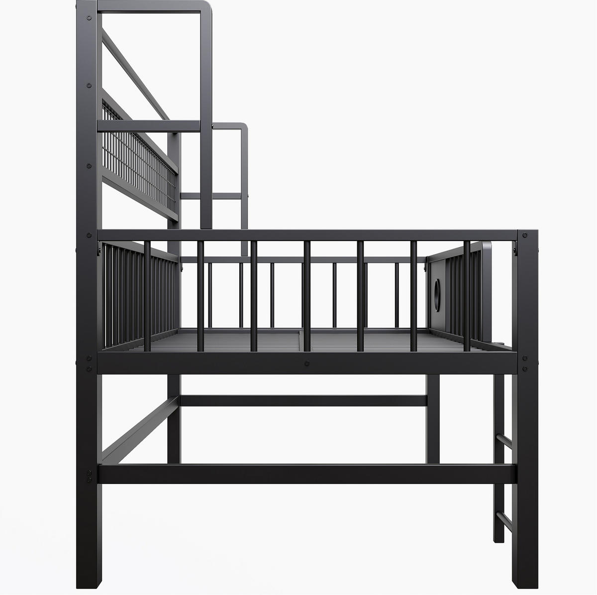 NIEDRIGES Hochbett 90/200 cm Schwarz aus Metall mit Stauraum - Schwarz, Metall (90/200cm) - OKMYHOME