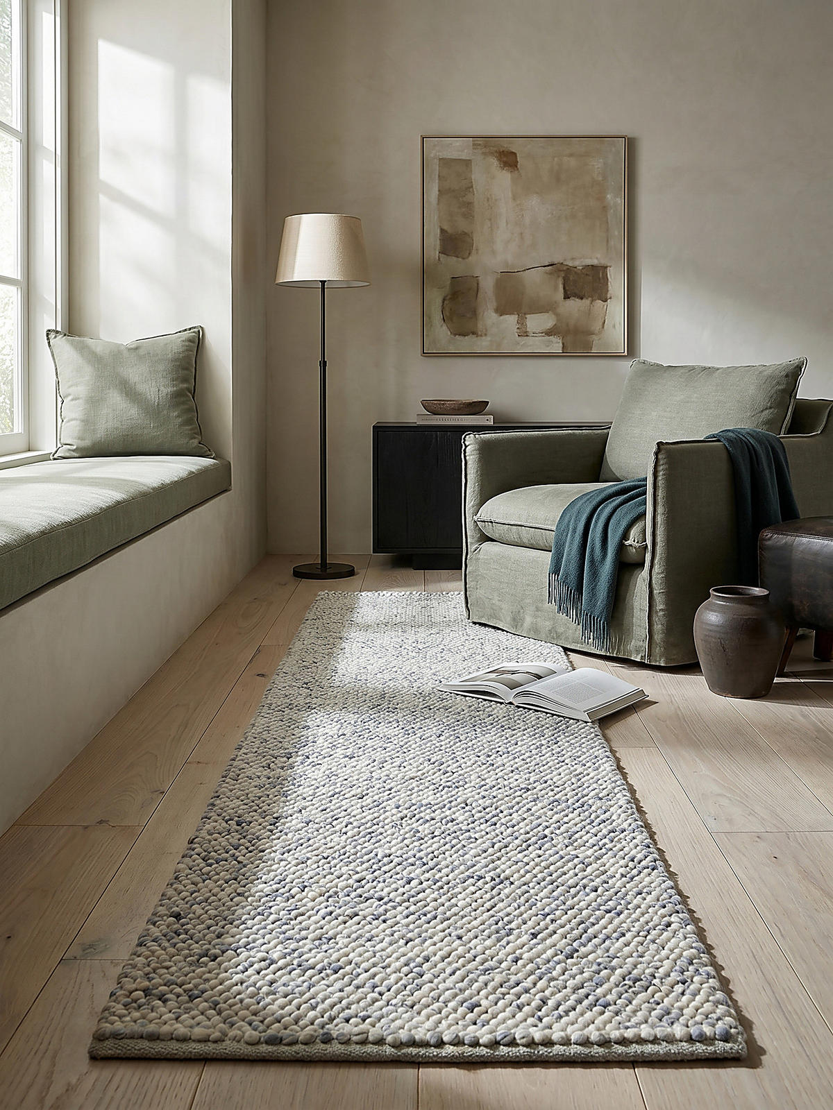 WOLLTEPPICH handgewebt MEDWAY, einfarbig, Hellblau, 60 x 230 cm - Blau, Textil (60/230cm) - KADIMA DESIGN