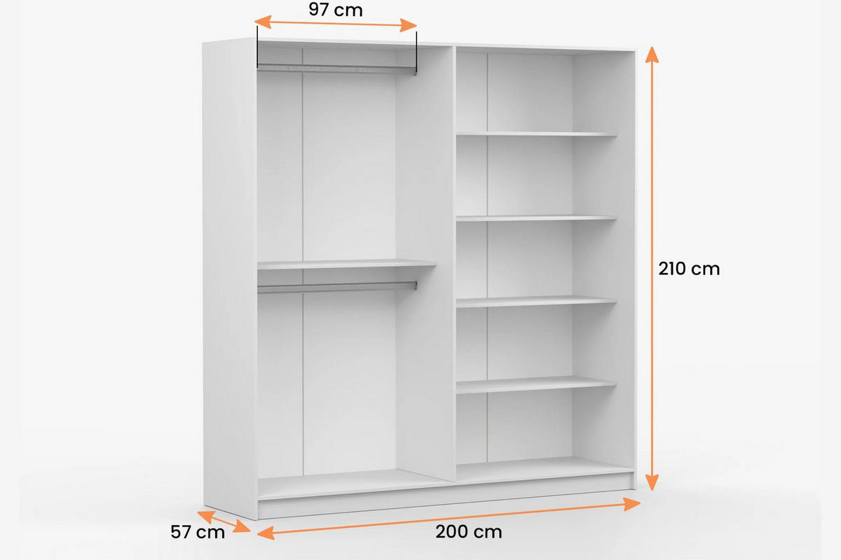 KLEIDERSCHRANK SAVI 4D 200/210/57 cm in Weiß - Weiß, Holzwerkstoff (200/210/57cm) - Deine Möbel 24
