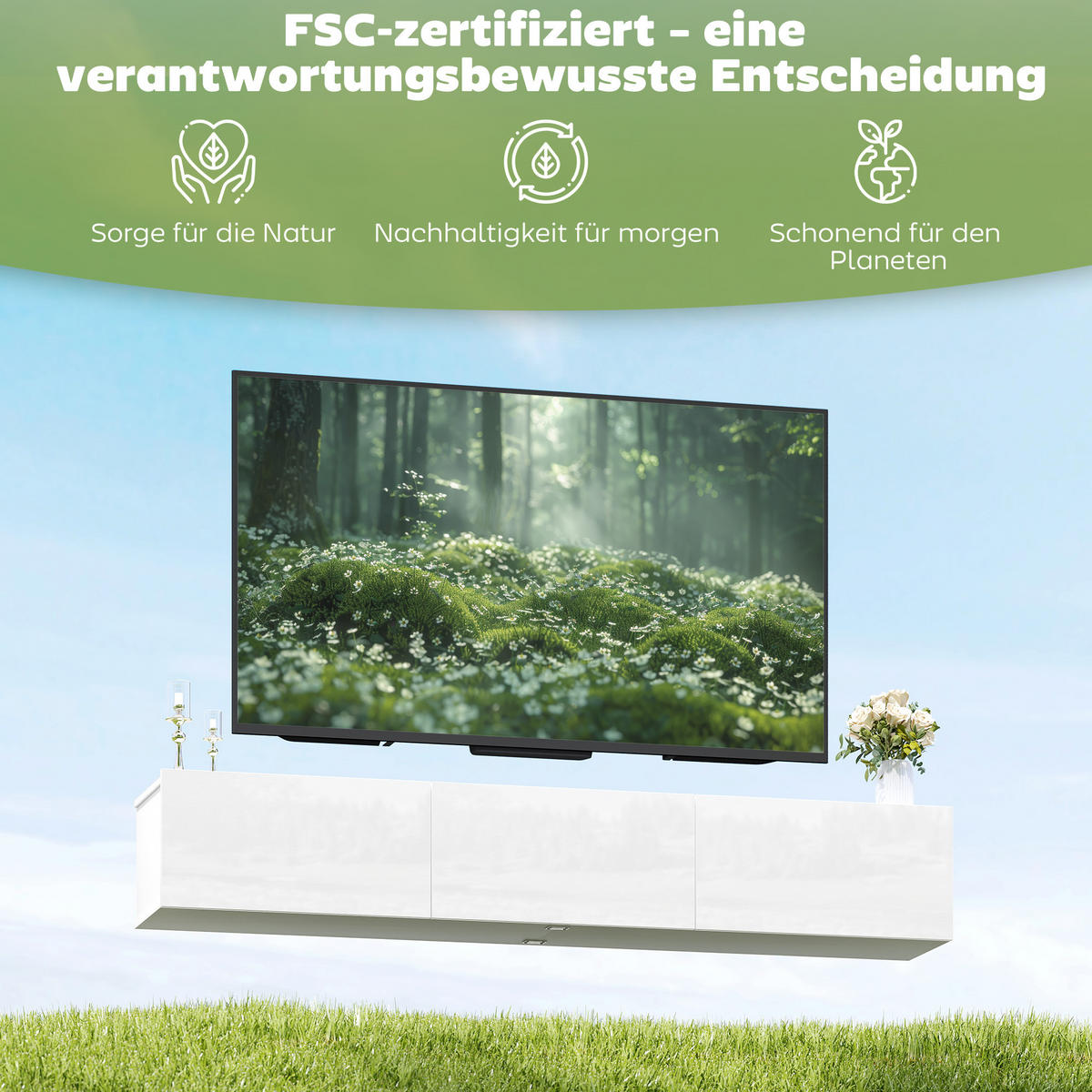 LOWBOARD DE-10832 schwebend, Wandmontage, 3 Schubladen Cremeweiß - Weiß, Holzwerkstoff (180/29.8/31.5cm) - ComfortXL