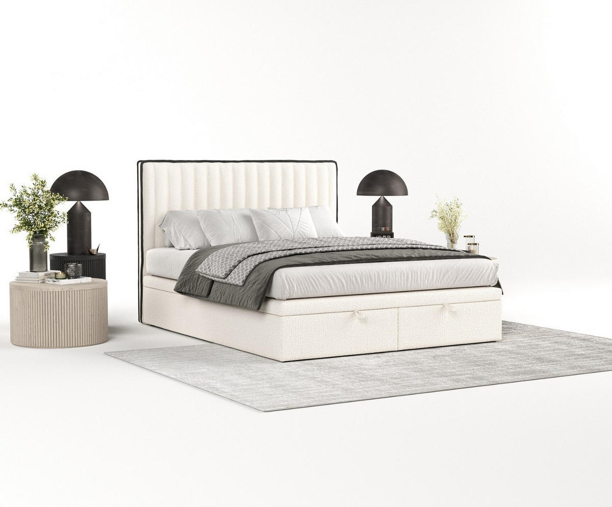 POLSTERBETT Keva mit Stauraum 140/200 cm Creme im Alta Stoff - Creme/Schwarz, Holz/Holzwerkstoff (140/200cm) - AltaBeds