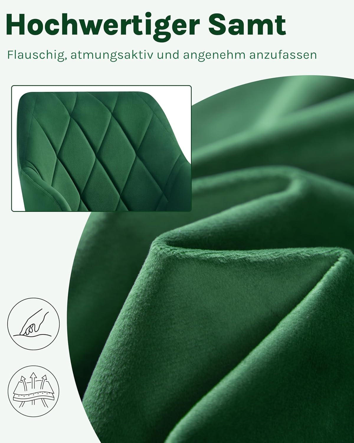 ESSZIMMERSTÜHLE 6er Set, Küchenstühle gepolstert mit Armlehnen, Dunkelgrün - Dunkelgrün, Kunststoff/Textil (44.5/79/46.5cm) - Woltu