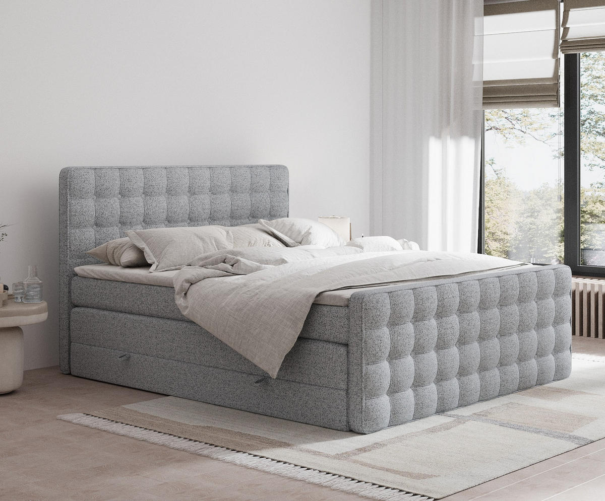 BOXSPRINGBETT Velouria Grau 200/200 cm - Schwarz/Grau, Holz/Holzwerkstoff (200/200cm) - Maison de Reve