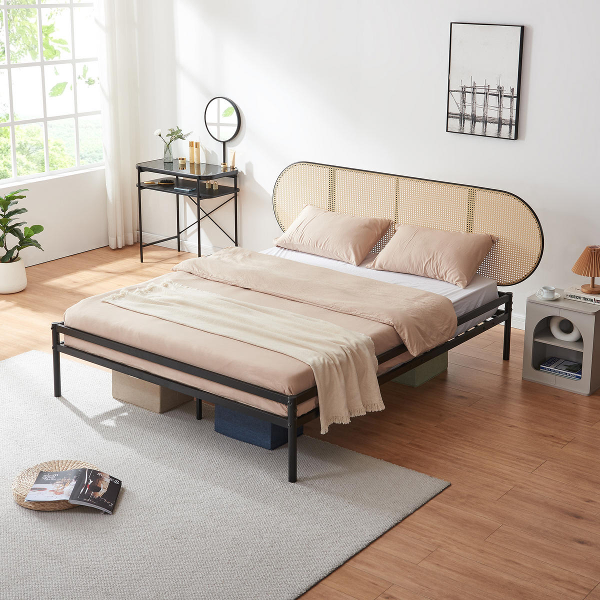 KOVOVÁ POSTEL Linköping - černá/béžová, kov (160/200cm) - [en.casa]