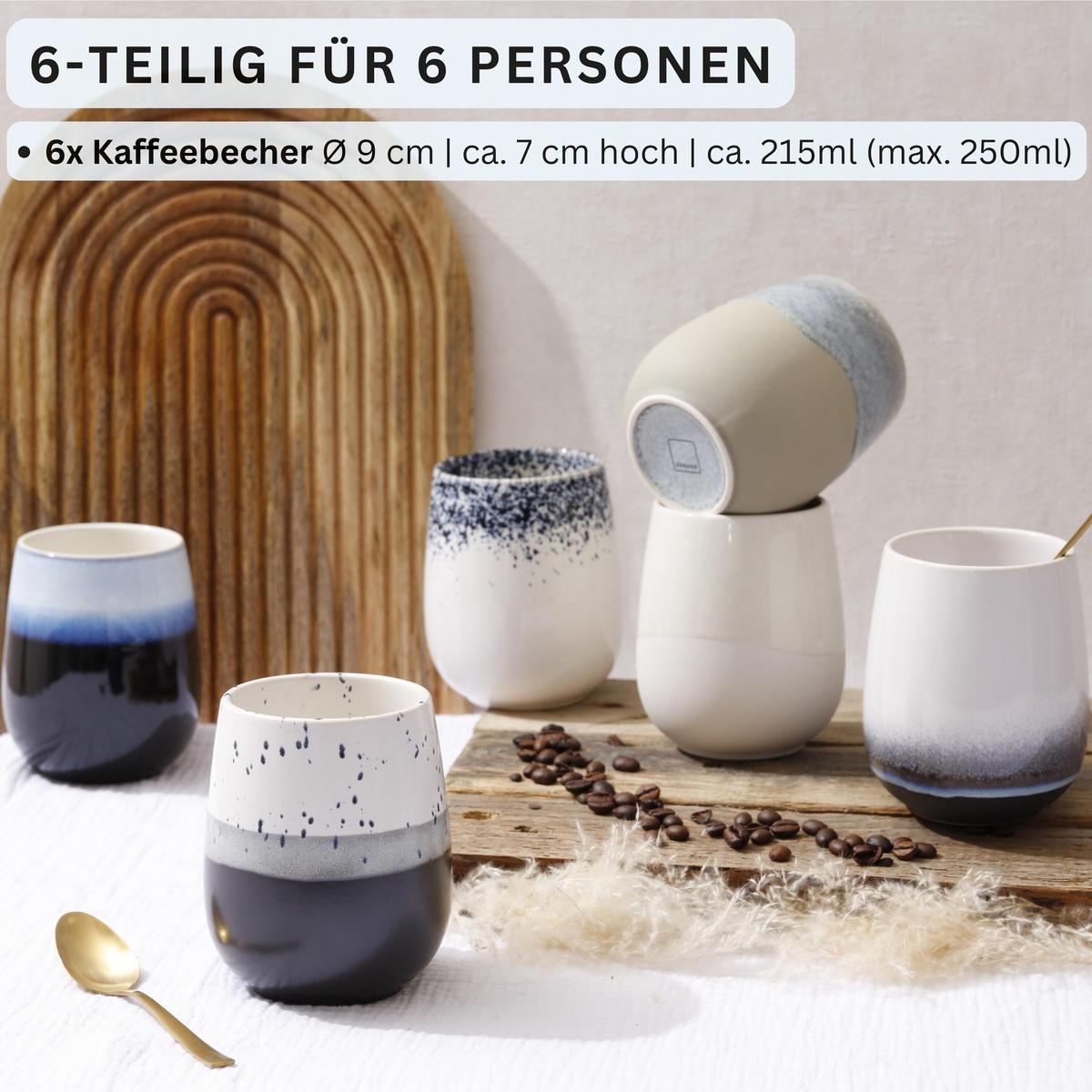 KAFFEEBECHER SIENA - 6 teilig aus Steingut 215 ml - Multicolor, Stein (0.215L) - Sänger