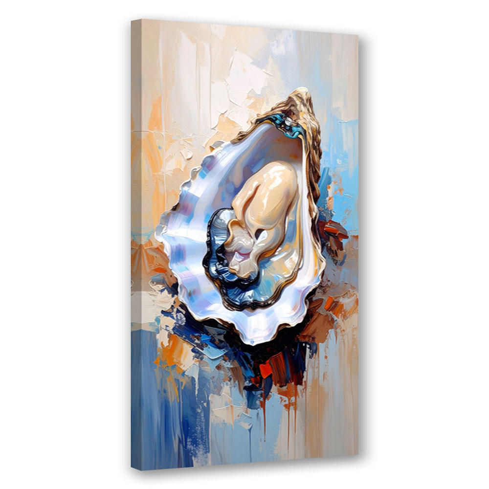 LEINWANDBILD Austern Muscheln Meeresfrüchte Sushi 50x100cm - Blau, Textil (50/100cm) - Feeby