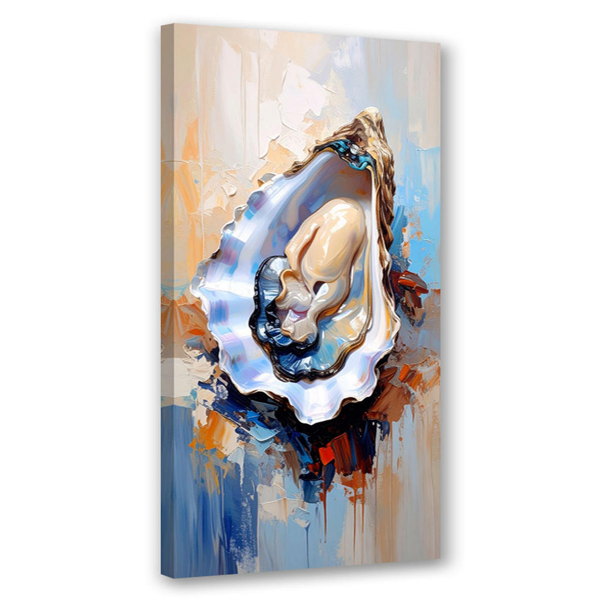 LEINWANDBILD Austern Muscheln Meeresfrüchte Sushi 50x100cm - Blau, Textil (50/100cm) - Feeby