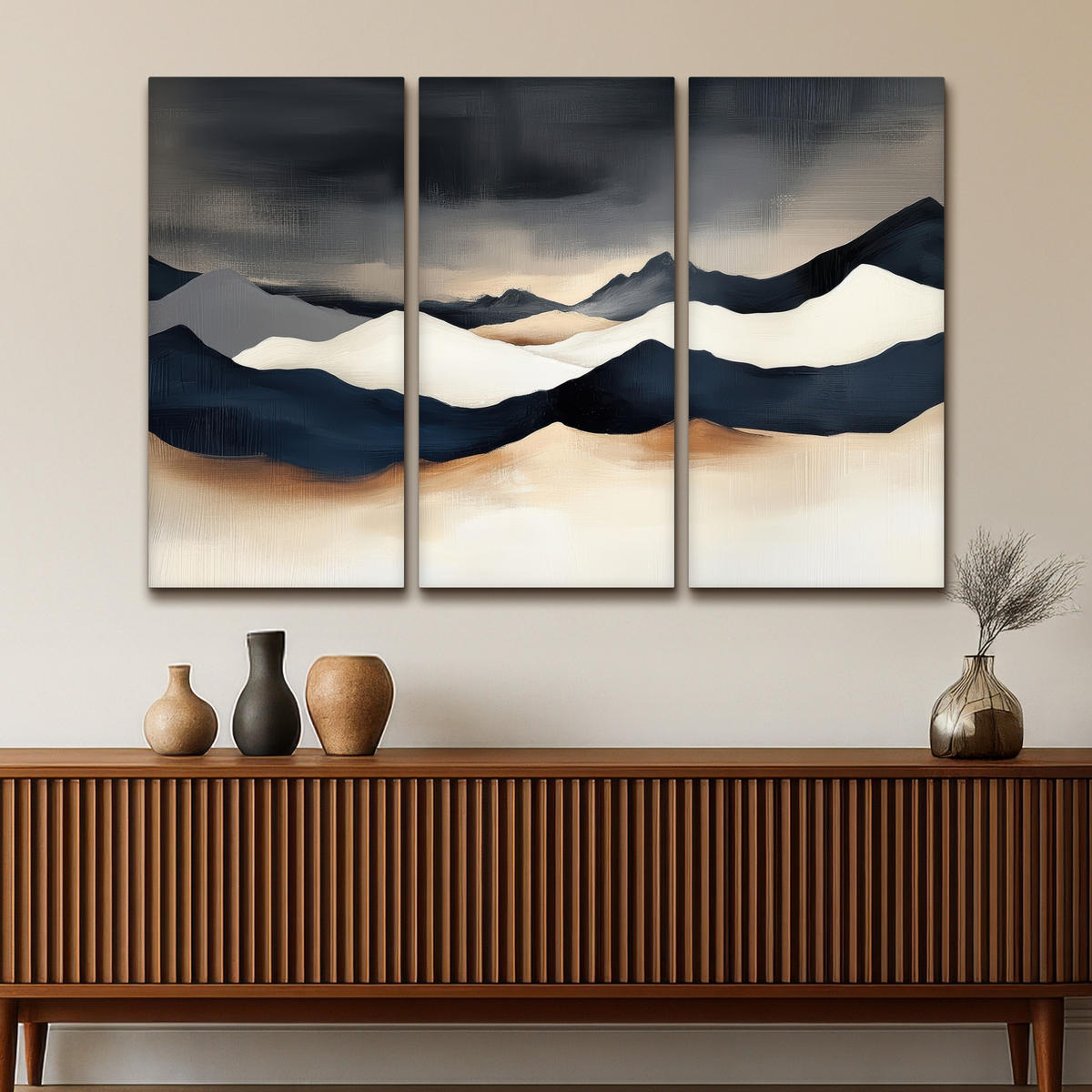 LEINWANDBILD 3er Set Landschaft - Abstrakt - Modern 150x100 cm - Dunkelblau, Textil (150/100cm) - MuchoWow