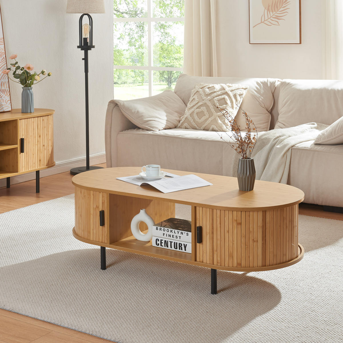 COUCHTISCH Tvedestrand 120/55/40 cm - Schwarz/Naturfarben, Holzwerkstoff/Metall (55/120/40cm) - [en.casa]