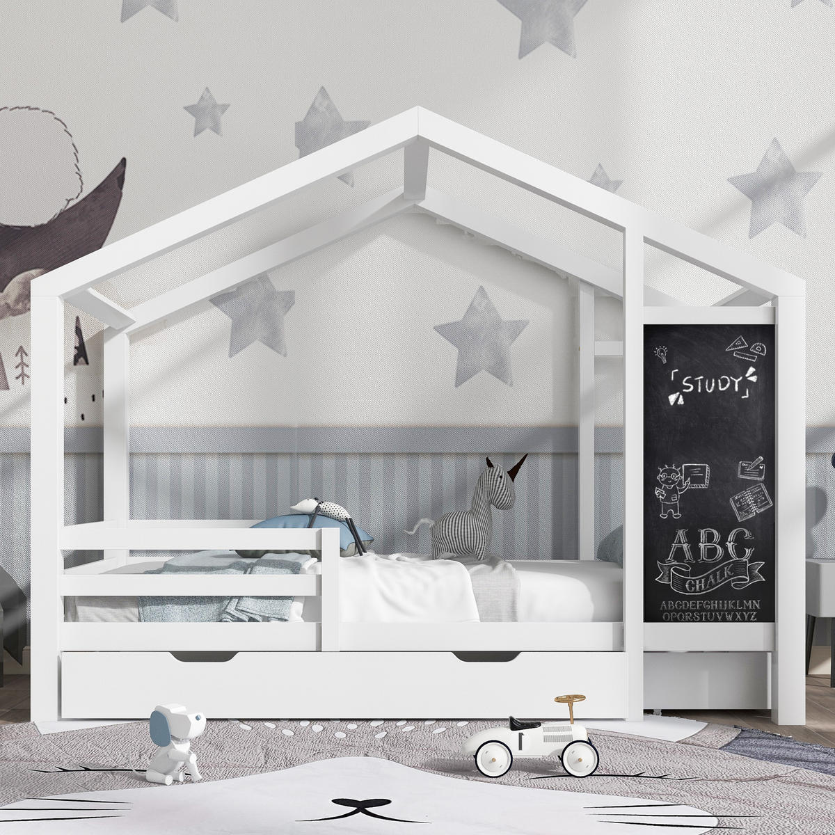 HAUSBETT Weiß - Weiß, Holz (208/177/96cm) - Urban Meuble