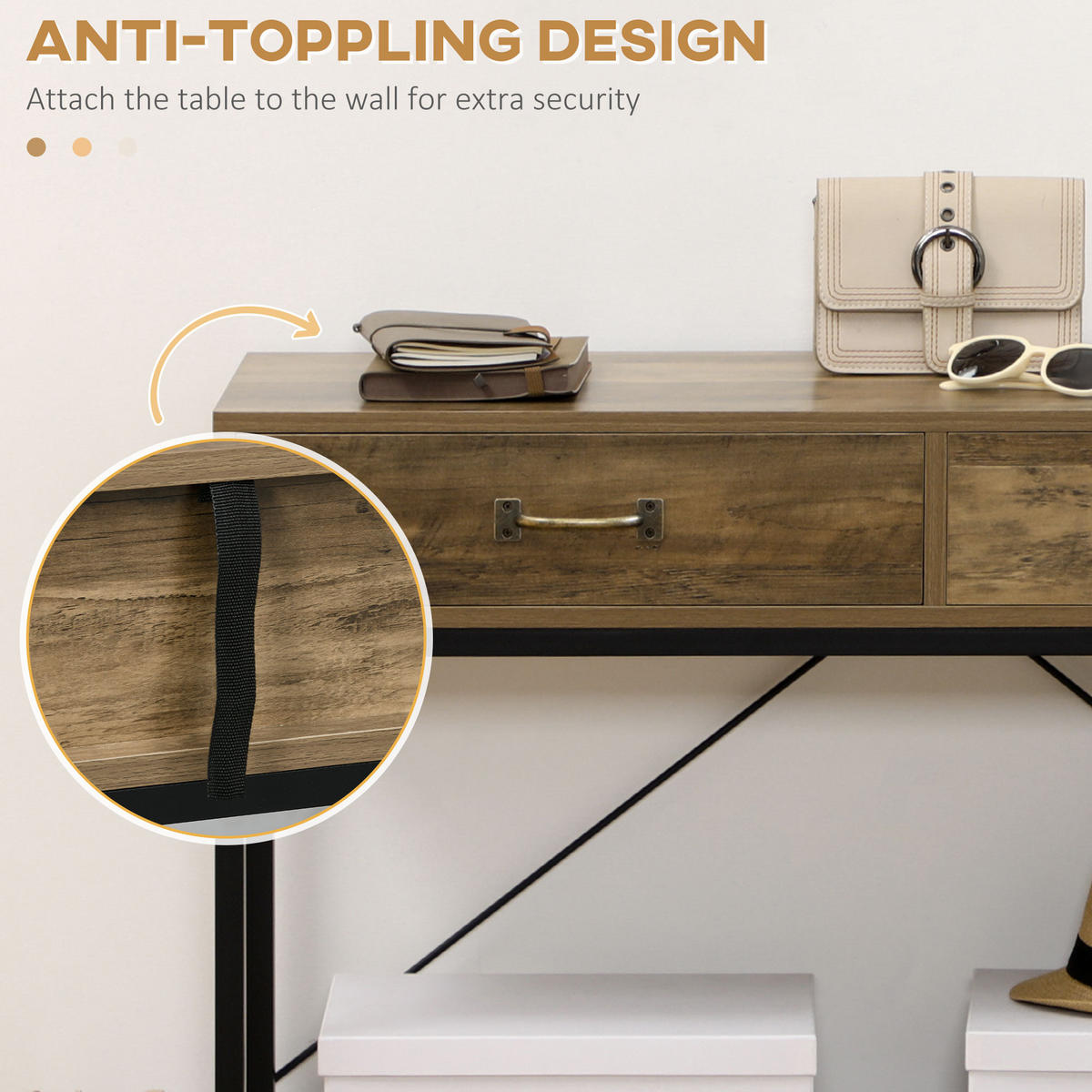 KONSOLENTISCH im Industrie-Design Braun/Schwarz - Braun, Metall (100/35/76.5cm)