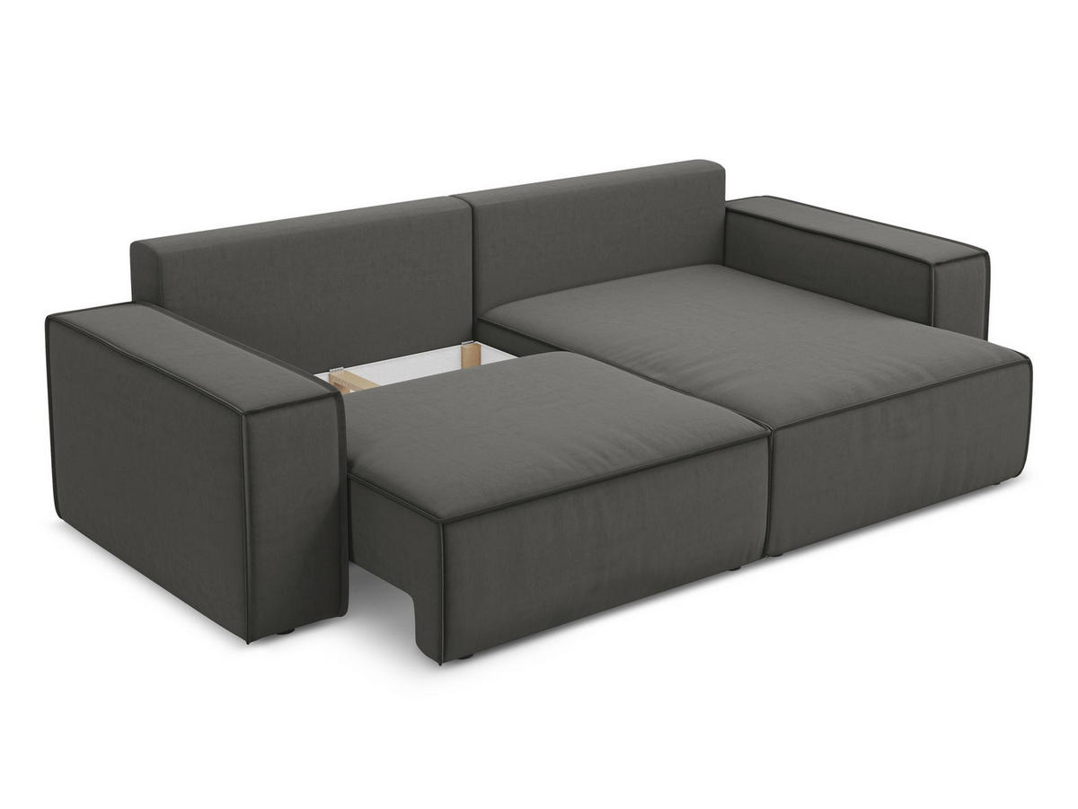ECKSOFA mit Schlaffunktion Samt Stoff Grau - Dunkelgrau/Schwarz, Kunststoff/Textil (257/148cm) - Makamii