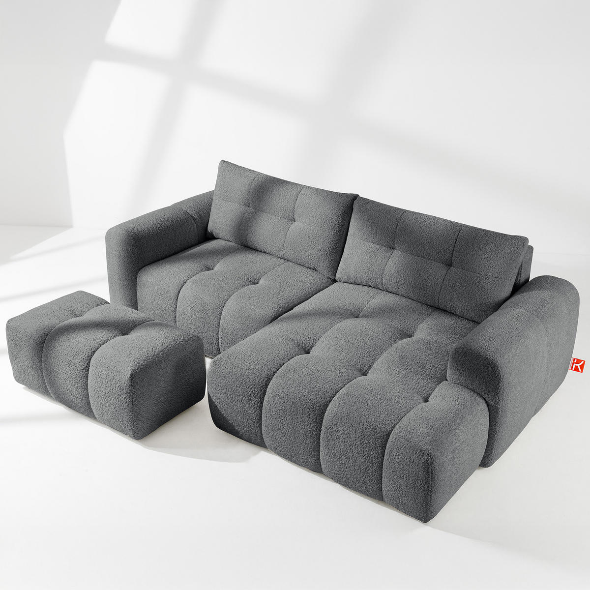 ECKSOFA RECHTS RAVIA, Bouclé, Dunkelgrau - Dunkelgrau, Holz/Textil (256/104cm) - KONSIMO®