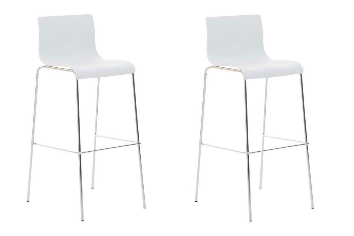 BARHOCKER 2er Set Kunststoff weiß - Chromfarben/Weiß, Kunststoff/Metall (43/100/48cm) - CLP