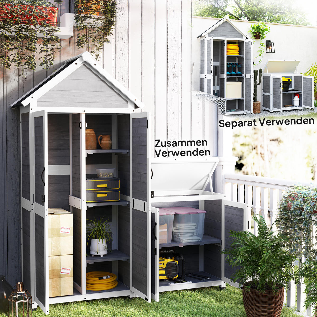 GARTENSCHUPPEN DE-09218 Hellgrau - Hellgrau, Holz (51/182/89cm) - ComfortXL