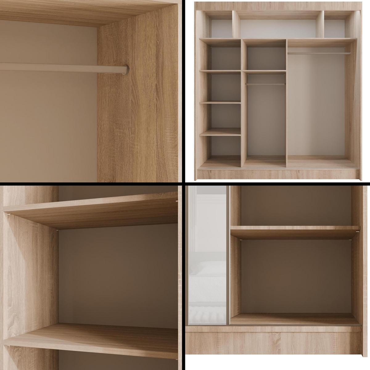 KLEIDERSCHRANK VESLI mit LED - 200 cm - Sonoma Eiche|Weiß - Weiß/Sonoma Eiche, Holzwerkstoff (200/215/61cm) - ALTDECOR