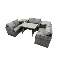 GARTENMÖBELSET mit ESSTISCH,SOFA Polyrattan 6-Sitzer - Dunkelgrau/Grau, Glas/Kunststoff - Fimous