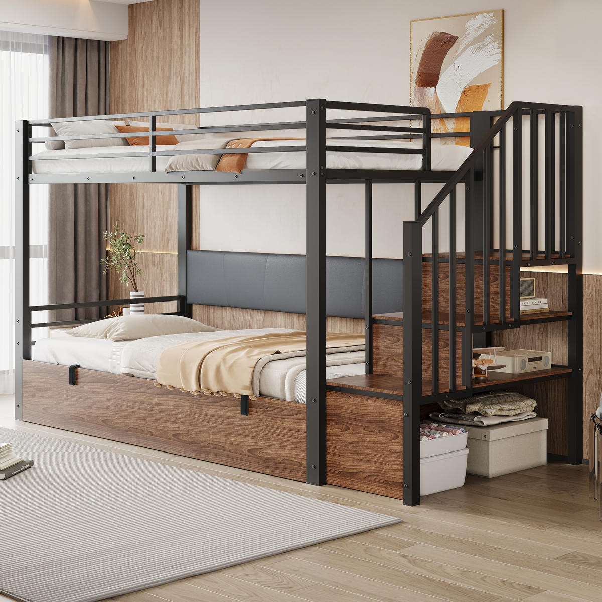 ETAGENBETT 90/200 cm Schwarz - Schwarz, Holzwerkstoff/Metall - Raumix