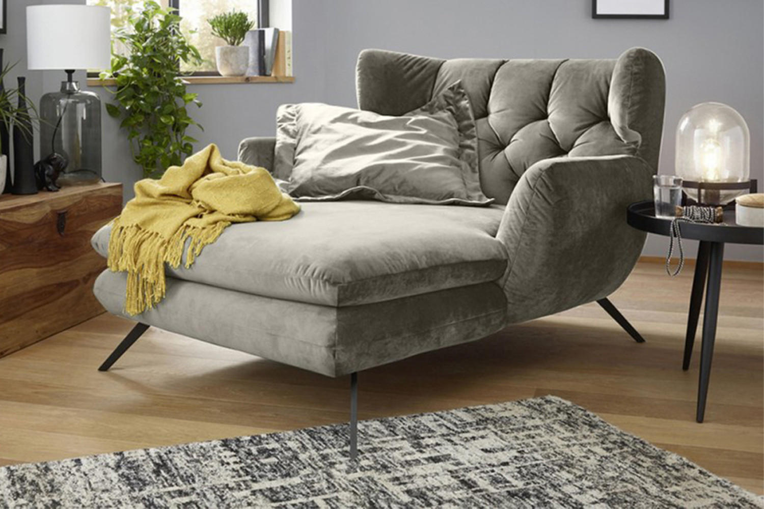 LONGSEAT CHAMRE Silber Webstoff - Silberfarben/Schwarz, Textil (130/95/160cm) - KAWOLA