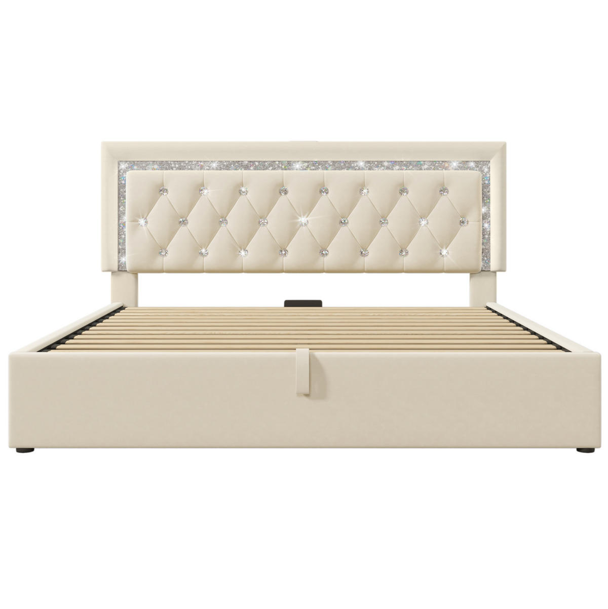 POLSTERBETT aus Samt 160x200 cm in Beige mit LED & USB/Type-C - Beige, Textil (160/200cm) - Modfu