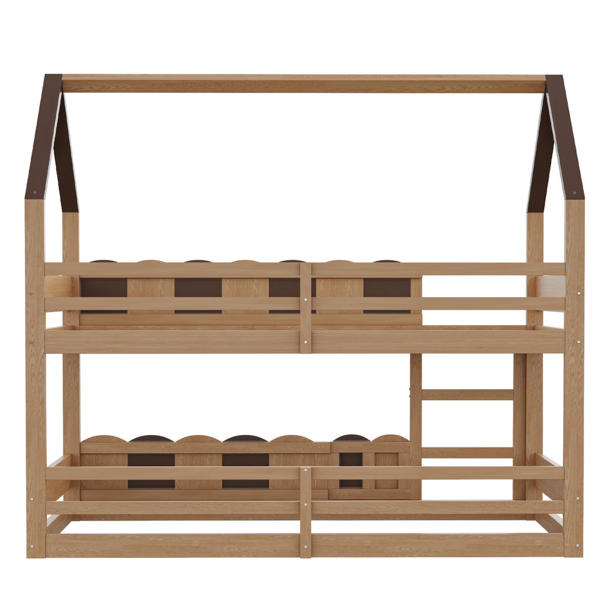 HAUSBETT 90/200 cm in Naturholz mit Hausdesign und Sicherheitsgeländern - Naturfarben, Holz (90/200cm) - BEAOK
