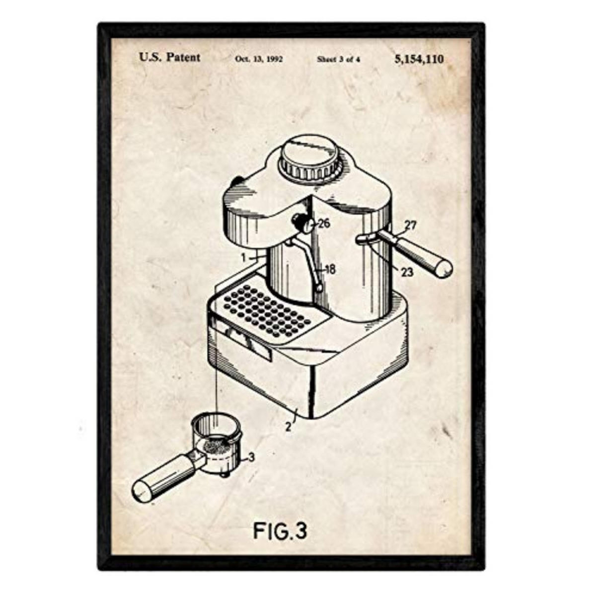 POSTER Kleine Kaffeemaschine Patent A3 Rahmenlos - Klar, Papier (29.7/5/42cm) - Nacnic
