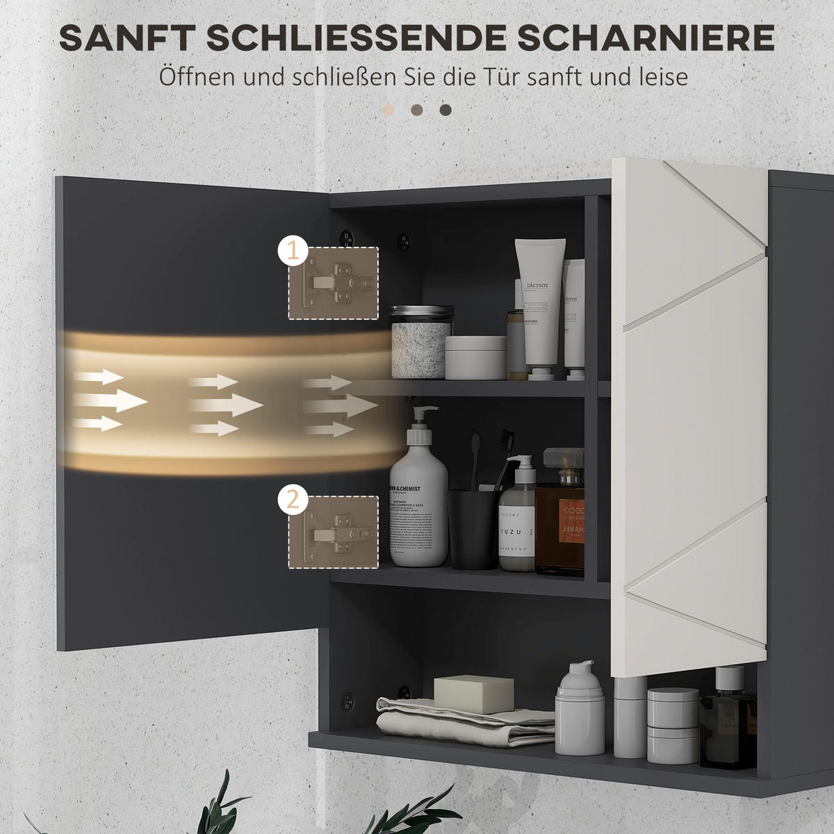 SPIEGELSCHRANK mit Spiegel, 55x17x55cm Grau - Grau, Holzwerkstoff (17/55/55cm) - Kleankin