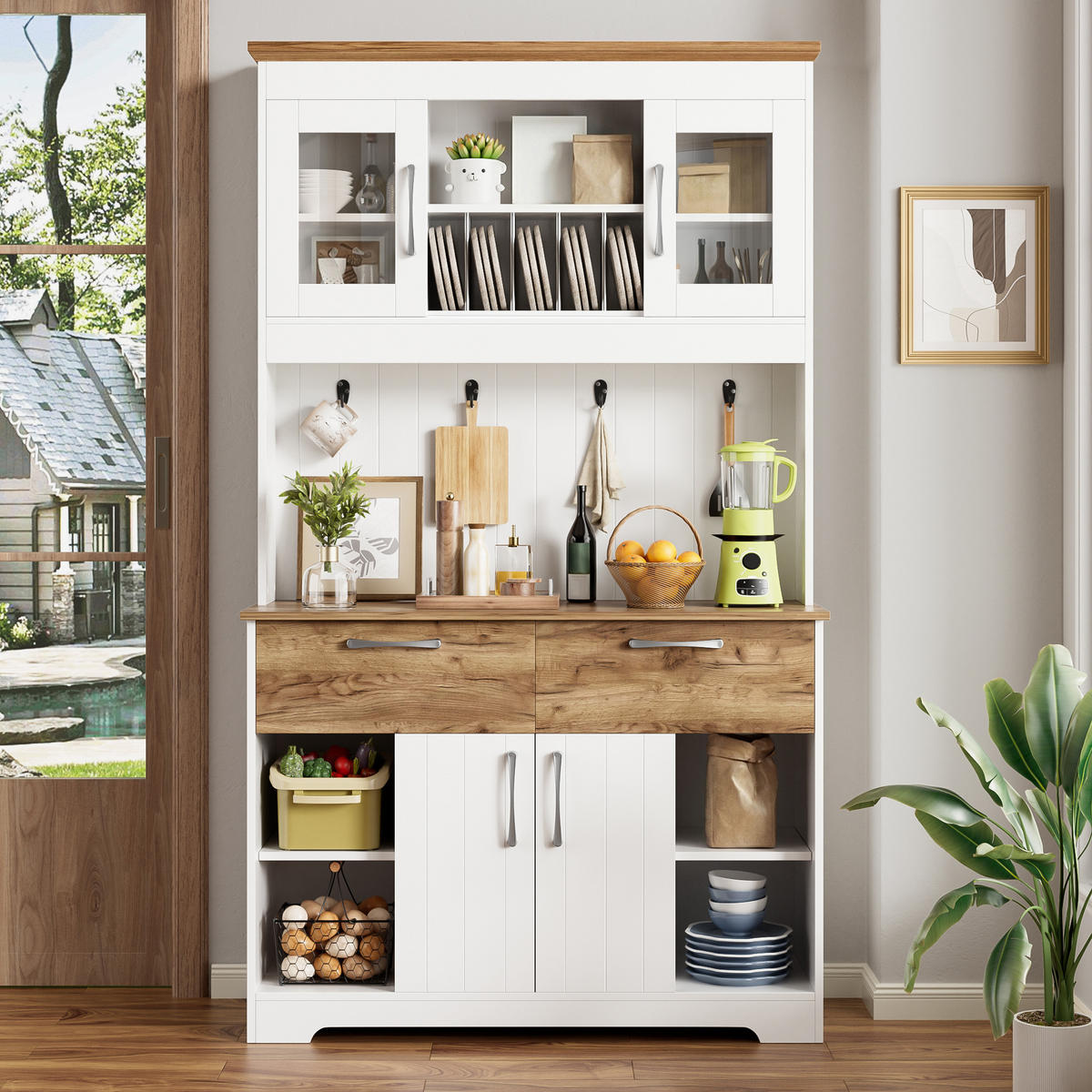 KÜCHENSCHRANK 106x39x176 cm Buffet Stauraum - Naturfarben, Holzwerkstoff (106/176.5/39cm) - Fortuna Lai