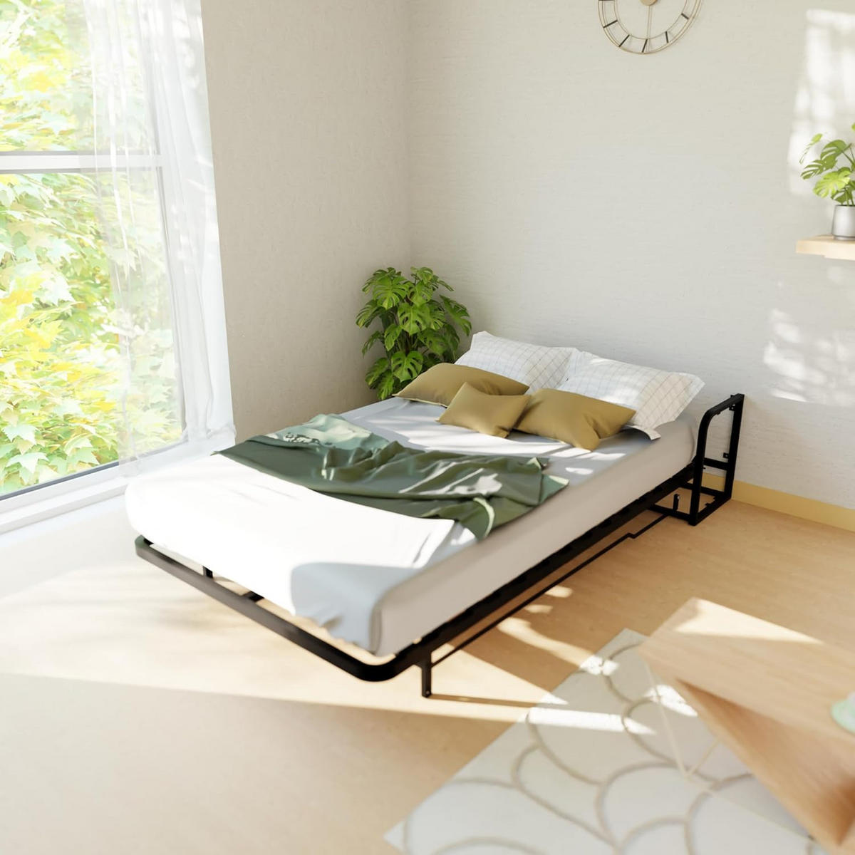 WANDBETT Murphy Classik 120x200 Vertikal, mit Gasdruckfeder-Mechanismus - Graphitfarben/Schwarz, Metall (120/200cm) - WallBedKing