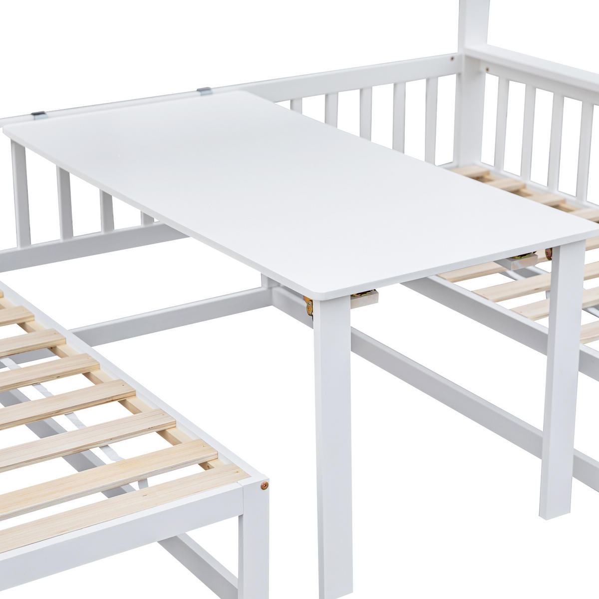 ETAGENBETT mit Tisch und Holzsofa Weiß - Weiß, Holz (90/200cm) - ComfortXL