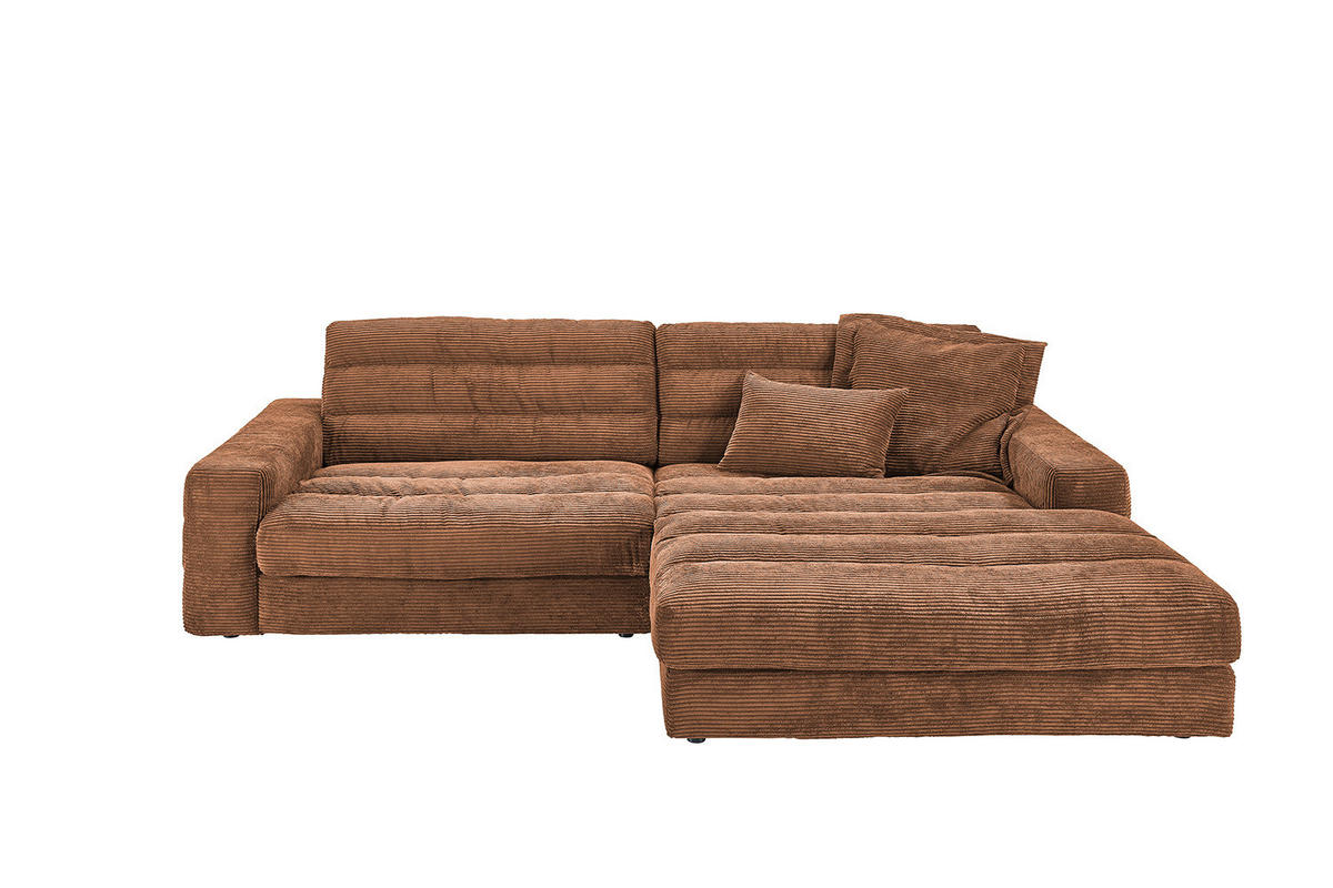 ECKSOFA LANA SOFA Braun Cord - Dunkelbraun/Schwarz, Textil (296/205cm) - KAWOLA