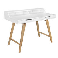 SCHREIBTISCH – Retro Look, große Arbeitsfläche, modern - Beige/Weiß, Eichenholz/Holz (60/110/85cm) - KADIMA DESIGN