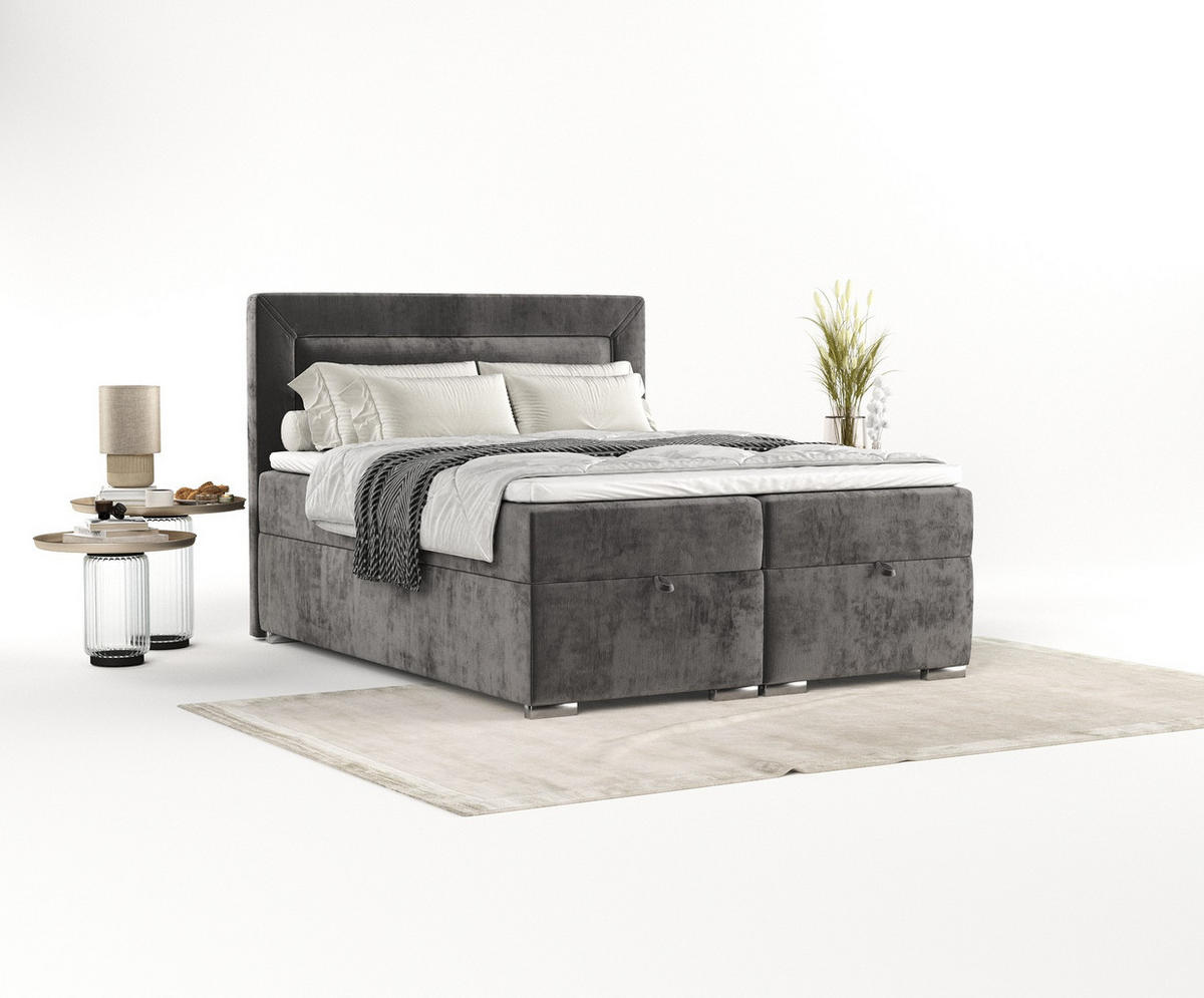 BOXBETT Lontano 120/200 cm Stahl im Lotta Stoff - Chromfarben/Graphitfarben, Holz/Holzwerkstoff (120/200cm) - AltaBeds