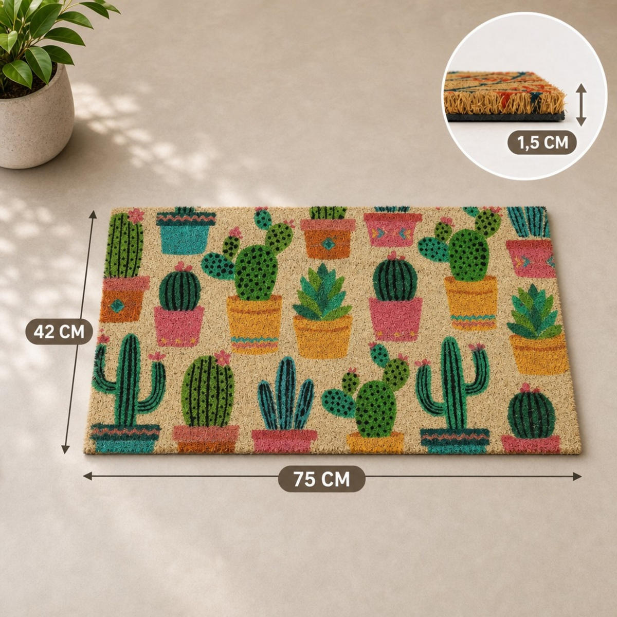FUSSMATTE Mehrfarbig Kokosfaser rutschfest 75x42 cm - Multicolor, Kunststoff/Textil (75/42cm) - Relaxdays
