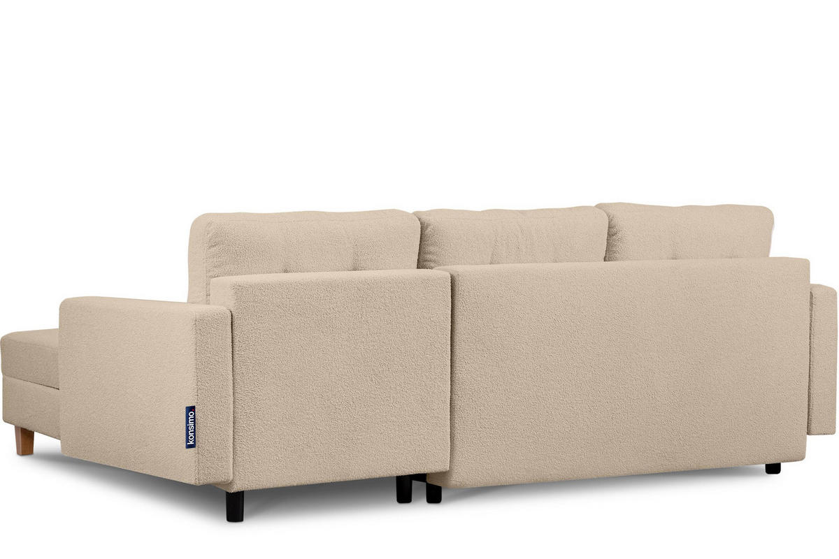 ECKSCHLAFSOFA ERISO 3/4 Sitzer und Universalecke mit Ottoman, Bouclé-Stoff, hellbeige - Beige/Creme, Textil (240/183cm) - KONSIMO®
