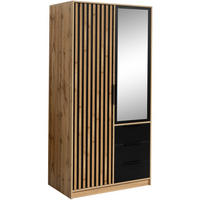 DREHTÜRENSCHRANK Bueno Lux mit 2 Türen und 3 Schubladen, eiche Wotan - Eiche Wotan, Holzwerkstoff (100/200/58cm) - Beautysofa