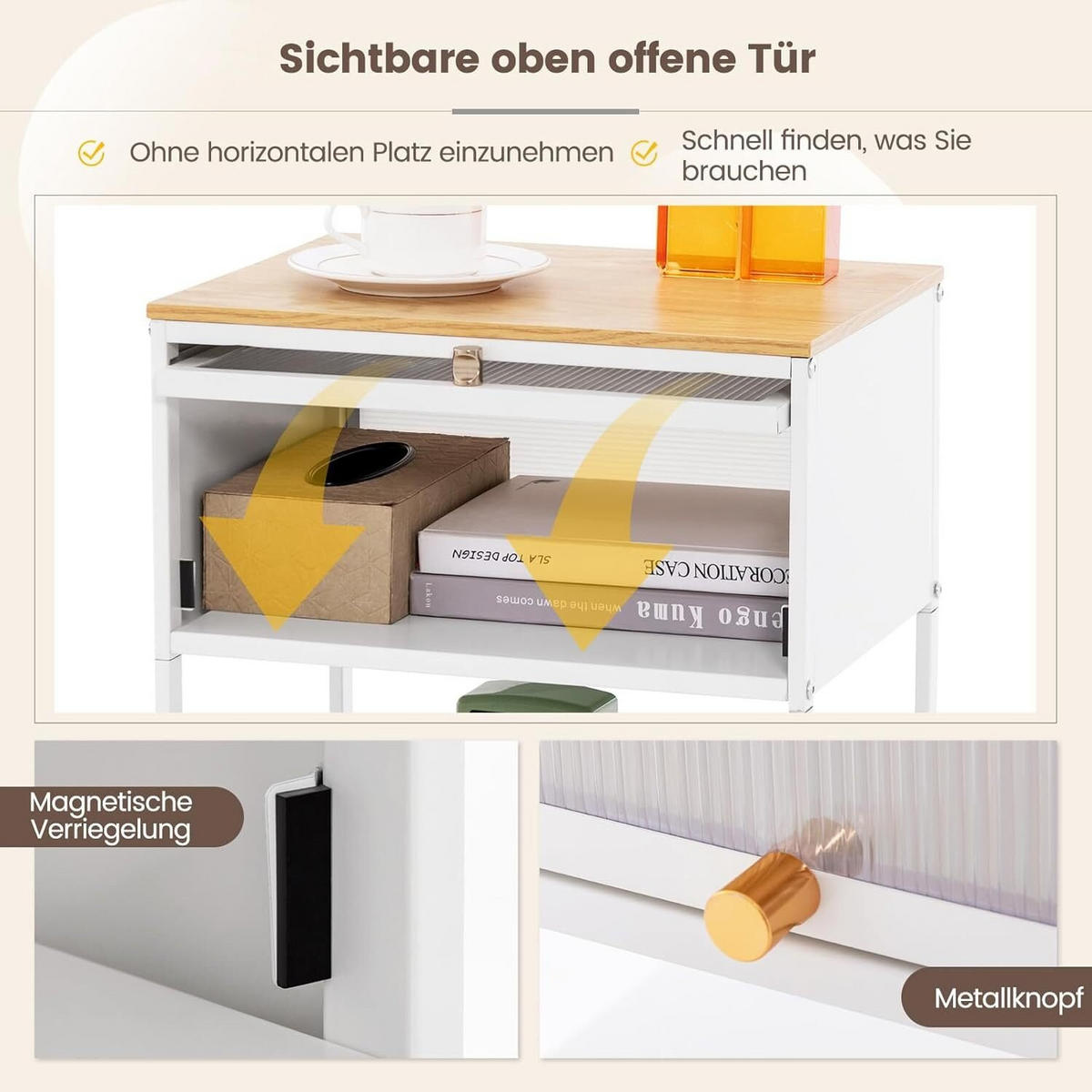 NACHTTISCH 56cm weiß - Weiß, Metall (32/56/40cm) - COSTWAY