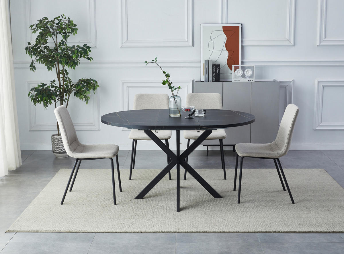 ESSTISCH Rund Marmor Schwarz - Schwarz matt 100x75 cm - Schwarz, Holzwerkstoff (100/100/75cm) - designimpex