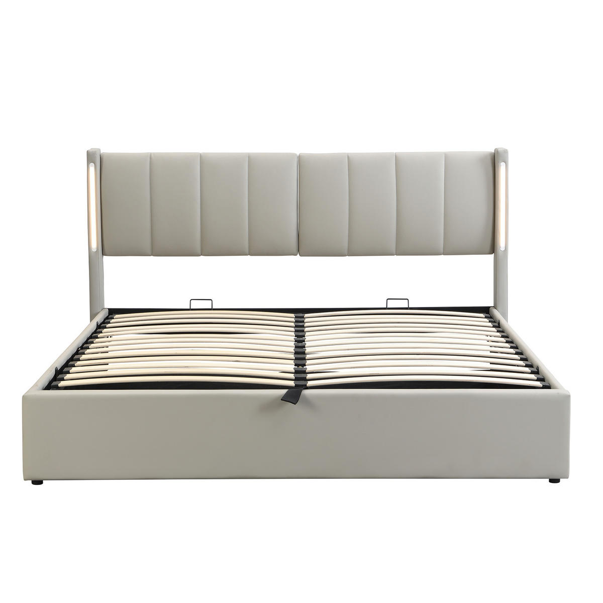 POLSTERBETT 140/190 cm Grau mit hydraulischem Bettkasten und LED-Beleuchtung - Grau, Kunststoff (140/190cm) - OKWISH