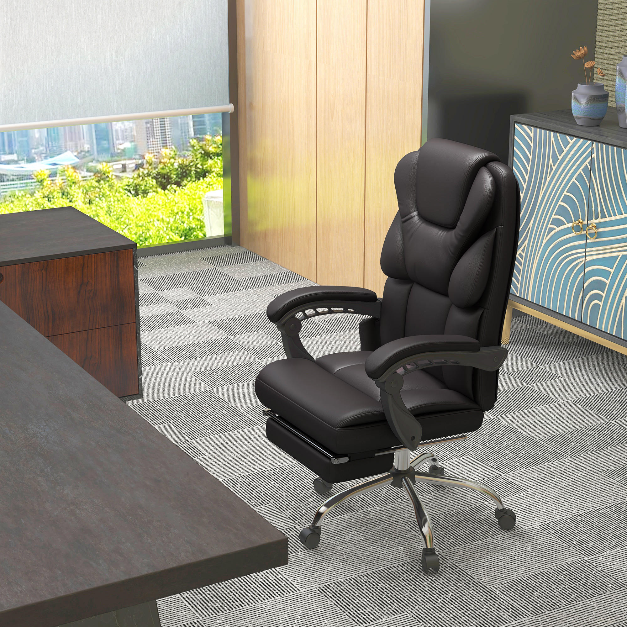 BÜROSTUHL mit Massagefunktion, Schwarz - Braun, Leder (57/126/63cm) - Vinsetto