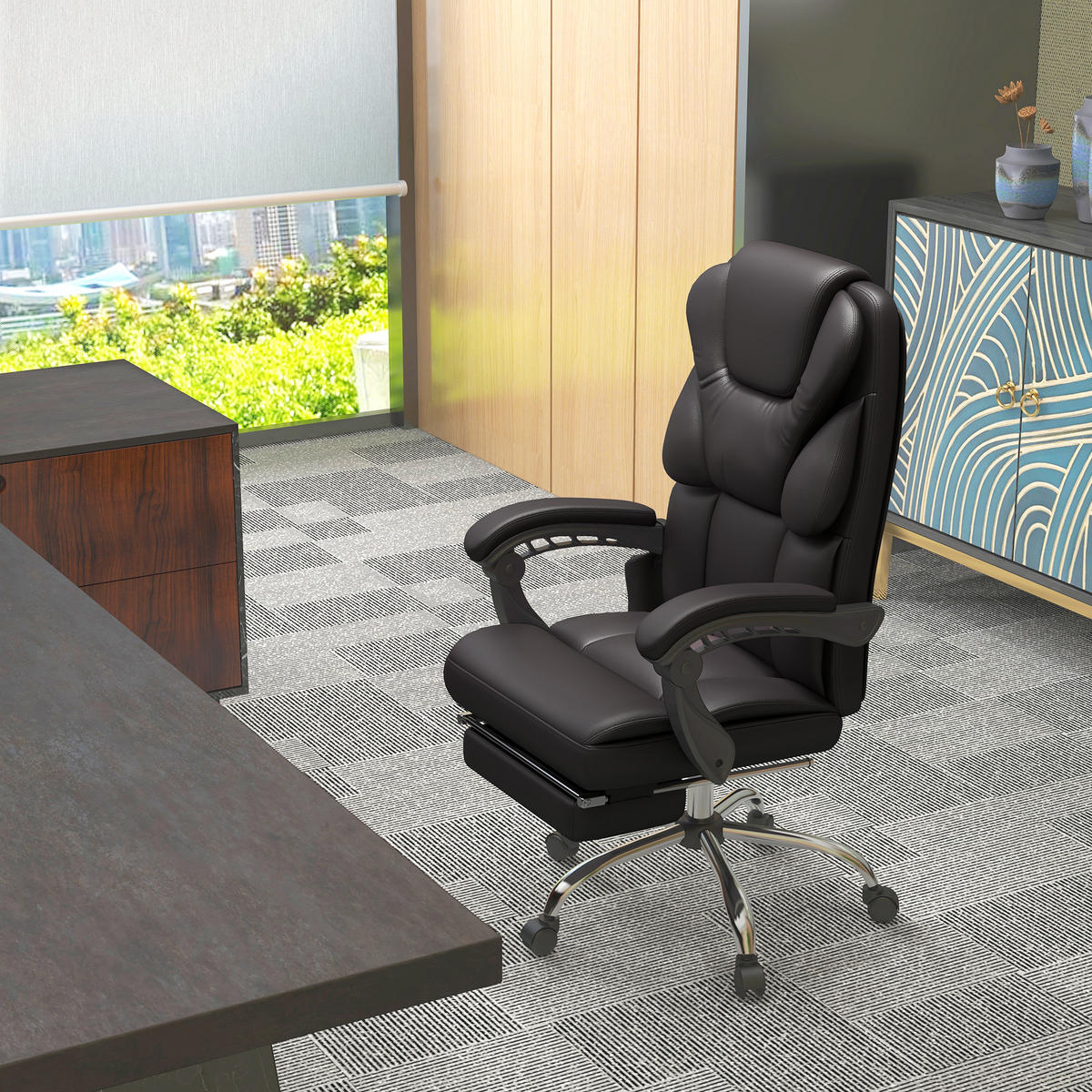 BÜROSTUHL mit Massagefunktion, Schwarz - Braun, Leder (57/126/63cm) - Vinsetto