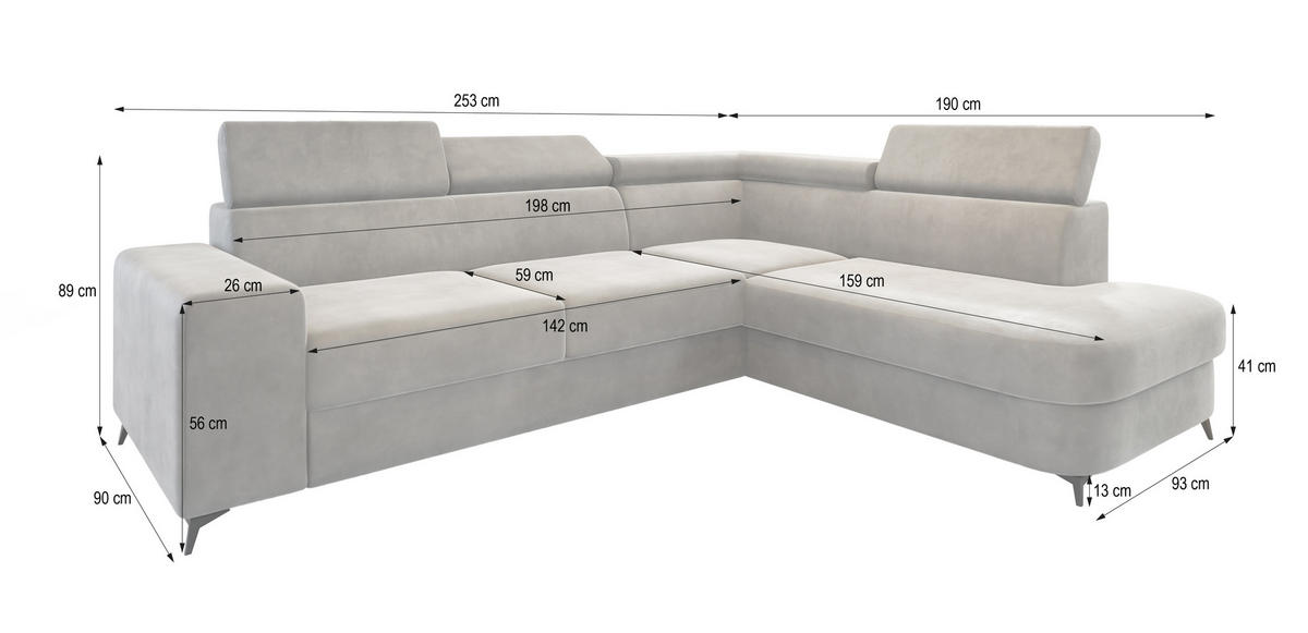 ECKSOFA ALVORO R-S Grün Velours-Stoff mit Schlaffunktion - Grün, Holz (253/190cm) - MASSENO