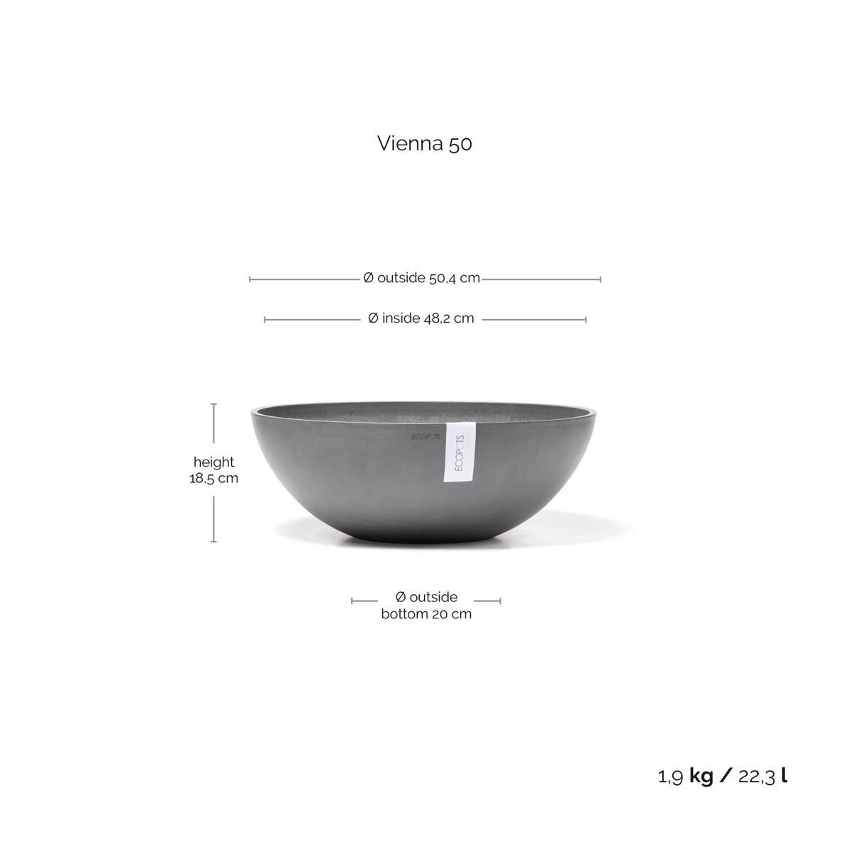 BLUMENTOPF Vienna 50,4/18,5 cm Grau - Grau, Kunststoff (50.4/18.5cm) - Ecopots