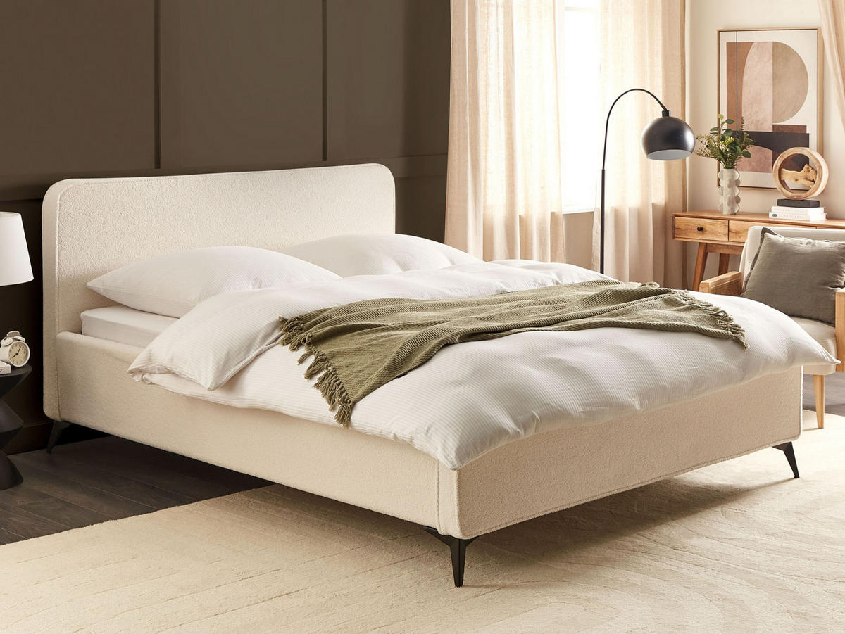 POLSTERBETT mit Lattenrost 180x200 cm Cremeweiß Valognes - Creme, Textil (180/200cm) - Beliani