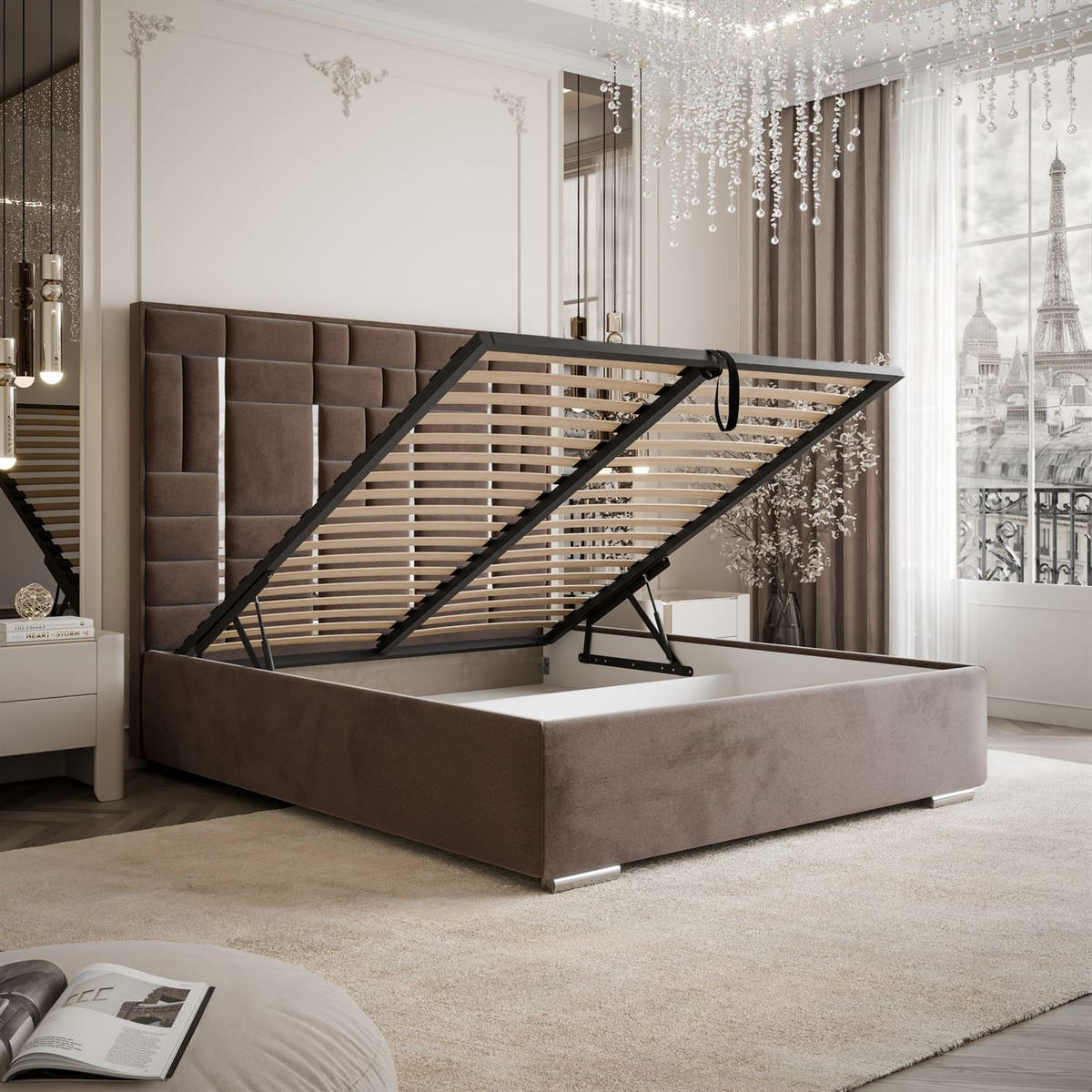 POLSTERBETT BRIGITTE SILVER mit Bettkasten 160x200 cm Element 25 - Braun, Textil (160/200cm) - Lookway